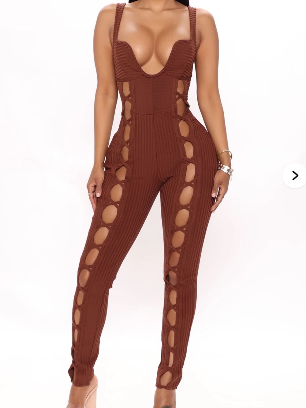 Fashion Nova Brown Ribbed Cutout Jumpsuit